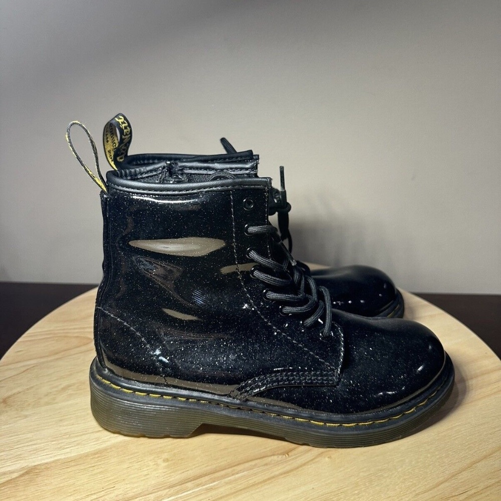 Doctor Martens 1460 Glitter J Kids Girls Size 3 Black Silver Sparkle Side Zip
